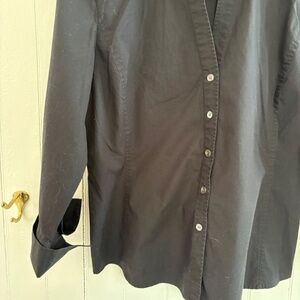Talbot Black Cotton Stretch Blouse Size 12 Princess Seams Cuffed Sleeves